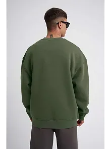 Erkek Bisikilet Yaka 3 İplik Pamuklu Sweatshirt - Haki