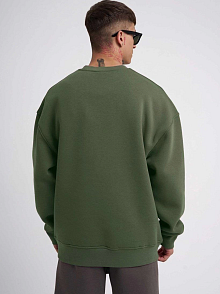 Erkek Bisikilet Yaka 3 İplik Pamuklu Sweatshirt - Haki