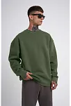 Erkek Bisikilet Yaka 3 İplik Pamuklu Sweatshirt - Haki