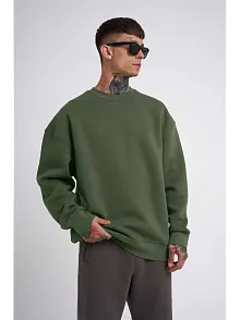 Erkek Bisikilet Yaka 3 İplik Pamuklu Sweatshirt - Haki