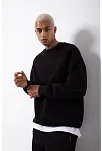 Erkek Bisikilet Yaka 3 İplik Pamuklu Sweatshirt - Siyah