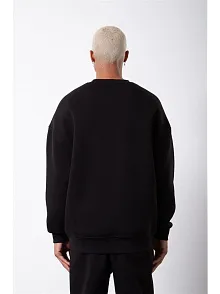 Erkek Bisikilet Yaka 3 İplik Pamuklu Sweatshirt - Siyah