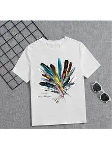 Kız Çocuk Baskılı T-shirt - Beyaz