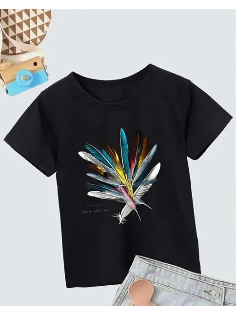 Kız Çocuk Baskılı T-shirt- Siyah