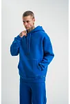 Erkek 3 İplik Oversize Kapşonlu Basic Sweatshirt Hoodie - Mavi