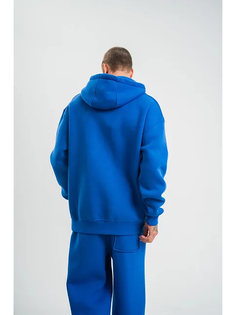 Erkek 3 İplik Oversize Kapşonlu Basic Sweatshirt Hoodie - Mavi
