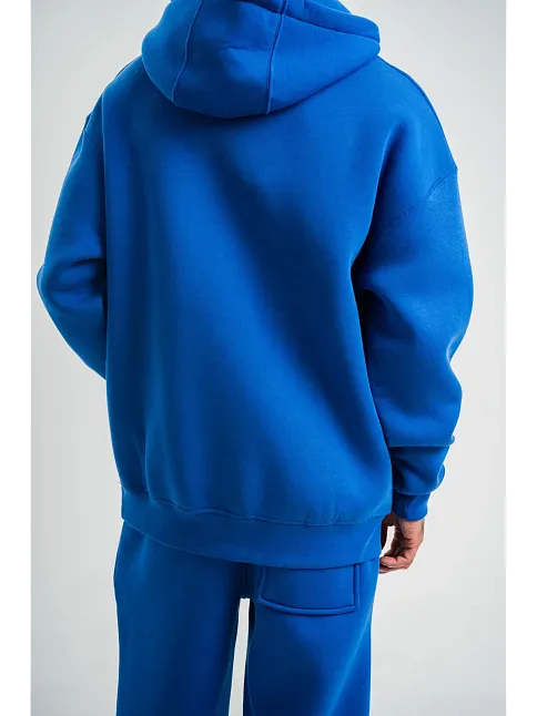 Erkek 3 İplik Oversize Kapşonlu Basic Sweatshirt Hoodie - Mavi