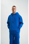Erkek 3 İplik Oversize Kapşonlu Basic Sweatshirt Hoodie - Mavi