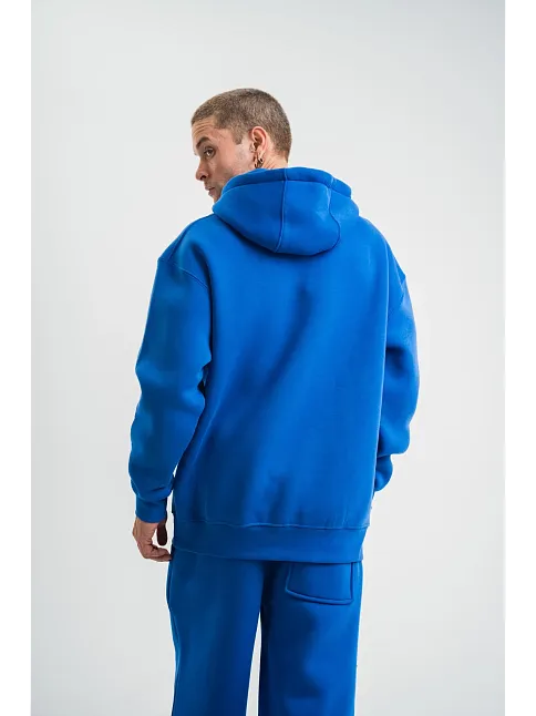 Erkek 3 İplik Oversize Kapşonlu Basic Sweatshirt Hoodie - Mavi