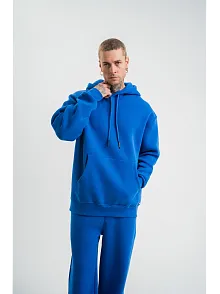 Erkek 3 İplik Oversize Kapşonlu Basic Sweatshirt Hoodie - Mavi