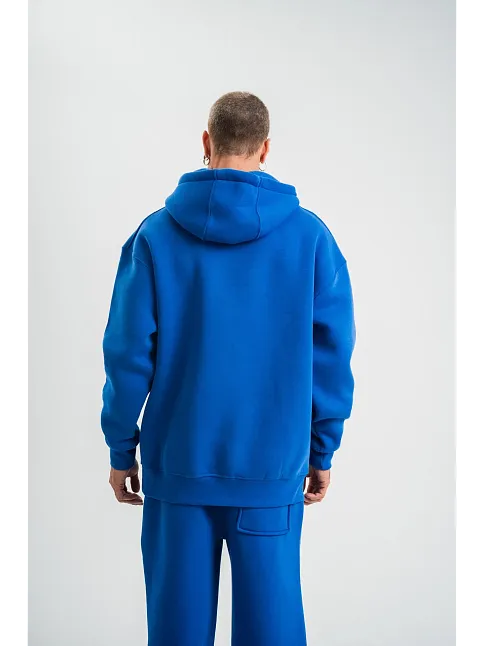 Erkek 3 İplik Oversize Kapşonlu Basic Sweatshirt Hoodie - Mavi