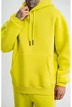 Erkek 3 İplik Pamuklu Oversize Kapşonlu Sweatshirt Hoodie - Sarı