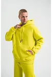 Erkek 3 İplik Pamuklu Oversize Kapşonlu Sweatshirt Hoodie - Sarı
