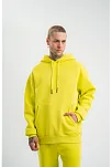 Erkek 3 İplik Pamuklu Oversize Kapşonlu Sweatshirt Hoodie - Sarı