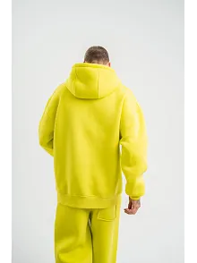 Erkek 3 İplik Pamuklu Oversize Kapşonlu Sweatshirt Hoodie - Sarı