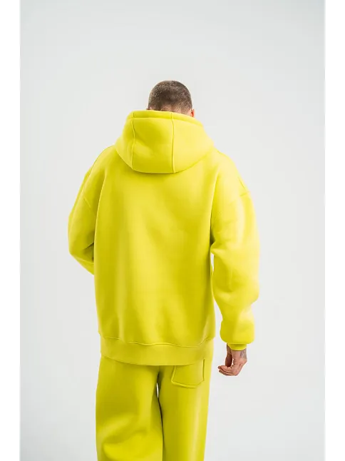 Erkek 3 İplik Pamuklu Oversize Kapşonlu Sweatshirt Hoodie - Sarı
