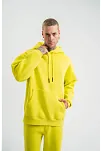 Erkek 3 İplik Pamuklu Oversize Kapşonlu Sweatshirt Hoodie - Sarı