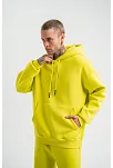 Erkek 3 İplik Pamuklu Oversize Kapşonlu Sweatshirt Hoodie - Sarı