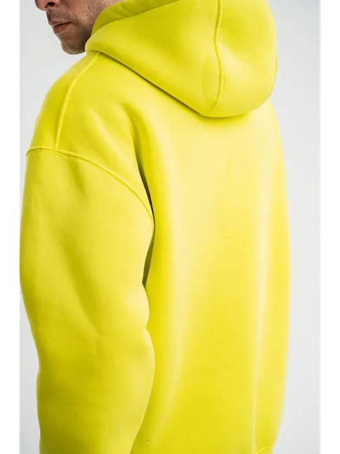 Erkek 3 İplik Pamuklu Oversize Kapşonlu Sweatshirt Hoodie - Sarı