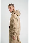 Erkek 3 İplik Pamuklu Oversize Kapüşonlu Yıkamalı Hoodie Sweatshirt - Bej