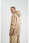 Erkek 3 İplik Pamuklu Oversize Kapüşonlu Yıkamalı Hoodie Sweatshirt - Bej