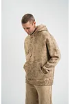 Erkek 3 İplik Pamuklu Oversize Kapüşonlu Yıkamalı Hoodie Sweatshirt - Bej