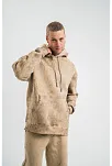 Erkek 3 İplik Pamuklu Oversize Kapüşonlu Yıkamalı Hoodie Sweatshirt - Bej