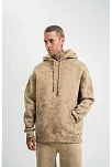 Erkek 3 İplik Pamuklu Oversize Kapüşonlu Yıkamalı Hoodie Sweatshirt - Bej