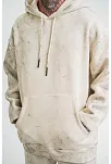 Erkek  3 İplik Pamuklu Oversize Kapşonlu Yıkamalı Sweatshirt Hoodie - Krem