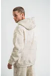 Erkek  3 İplik Pamuklu Oversize Kapşonlu Yıkamalı Sweatshirt Hoodie - Krem