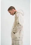 Erkek  3 İplik Pamuklu Oversize Kapşonlu Yıkamalı Sweatshirt Hoodie - Krem