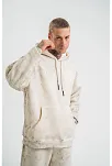 Erkek  3 İplik Pamuklu Oversize Kapşonlu Yıkamalı Sweatshirt Hoodie - Krem