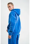 Erkek 3 İplik Pamuklu Oversize Kapüşonlu Yıkamalı Hoodie Sweatshirt - Mavi
