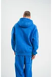Erkek 3 İplik Pamuklu Oversize Kapüşonlu Yıkamalı Hoodie Sweatshirt - Mavi