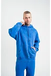 Erkek 3 İplik Pamuklu Oversize Kapüşonlu Yıkamalı Hoodie Sweatshirt - Mavi