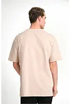 Erkek Düz Tişört Bisikilet Yaka Kısa Kol Oversize T-shirt - Bej