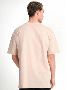 Erkek Düz Tişört Bisikilet Yaka Kısa Kol Oversize T-shirt - Bej