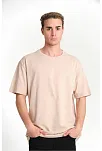 Erkek Düz Tişört Bisikilet Yaka Kısa Kol Oversize T-shirt - Bej