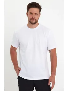 Erkek Düz T-shirt Kısa Kol Bisiklet Yaka Regular Fit Rahat Kalıp Günlük Tişört - Beyaz