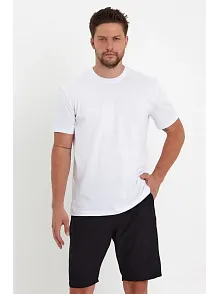 Erkek Düz T-shirt Kısa Kol Bisiklet Yaka Regular Fit Rahat Kalıp Günlük Tişört - Beyaz