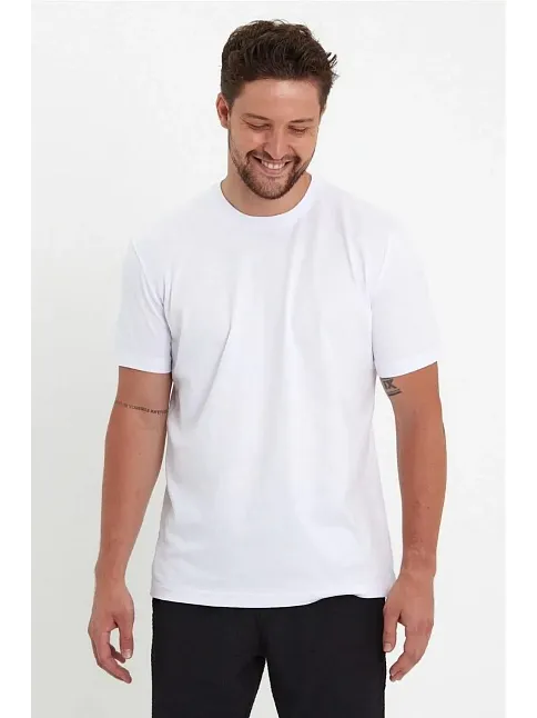 Erkek Düz T-shirt Kısa Kol Bisiklet Yaka Regular Fit Rahat Kalıp Günlük Tişört - Beyaz