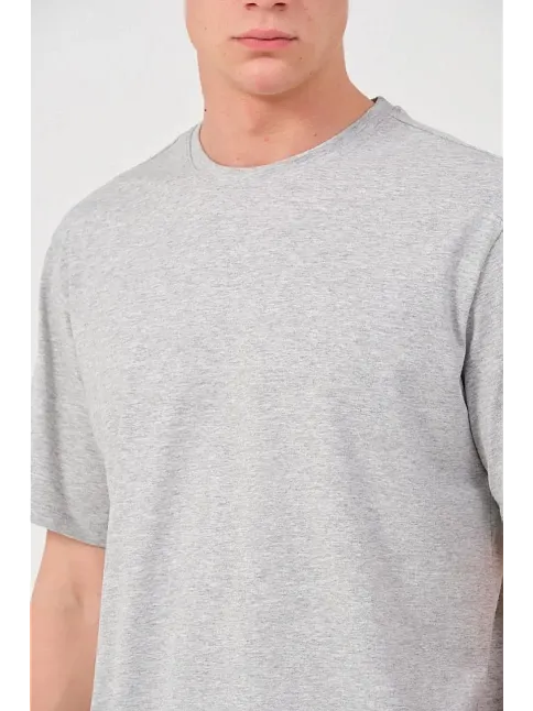 Erkek Düz T-shirt Kısa Kol Bisiklet Yaka Regular Fit Rahat Kalıp Günlük Tişört - Gri