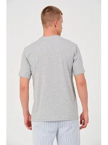 Erkek Düz T-shirt Kısa Kol Bisiklet Yaka Regular Fit Rahat Kalıp Günlük Tişört - Gri