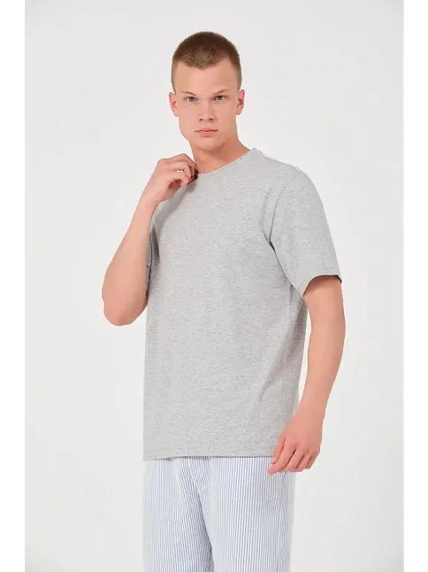 Erkek Düz T-shirt Kısa Kol Bisiklet Yaka Regular Fit Rahat Kalıp Günlük Tişört - Gri