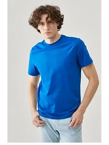 Erkek Tişört Kısa Kol Düz Bisikilet Yaka Oversize T-shirt - Mavi