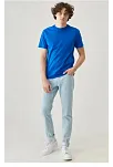 Erkek Tişört Kısa Kol Düz Bisikilet Yaka Oversize T-shirt - Mavi