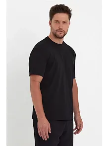 Erkek Düz T-shirt Kısa Kol Bisiklet Yaka Regular Fit Rahat Kalıp Günlük Tişört - Siyah