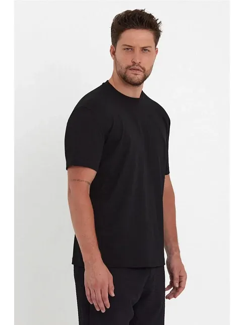 Erkek Düz T-shirt Kısa Kol Bisiklet Yaka Regular Fit Rahat Kalıp Günlük Tişört - Siyah