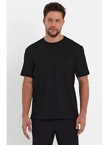 Erkek Düz T-shirt Kısa Kol Bisiklet Yaka Regular Fit Rahat Kalıp Günlük Tişört - Siyah