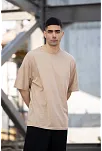 Erkek Düz T-shirt Kısa Kol Bisiklet Yaka Regular Fit Rahat Kalıp Günlük Tişört - Bej